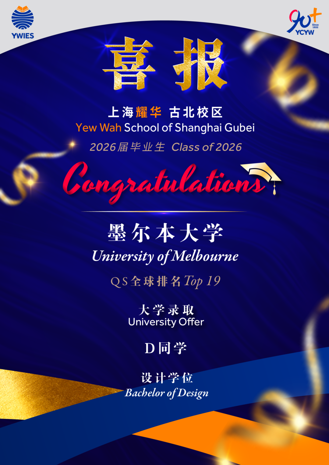 蒙纳士大学工业设计录取图1——古北耀华2026届录取榜单更新